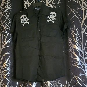 Kreepsville embroidered skull button down